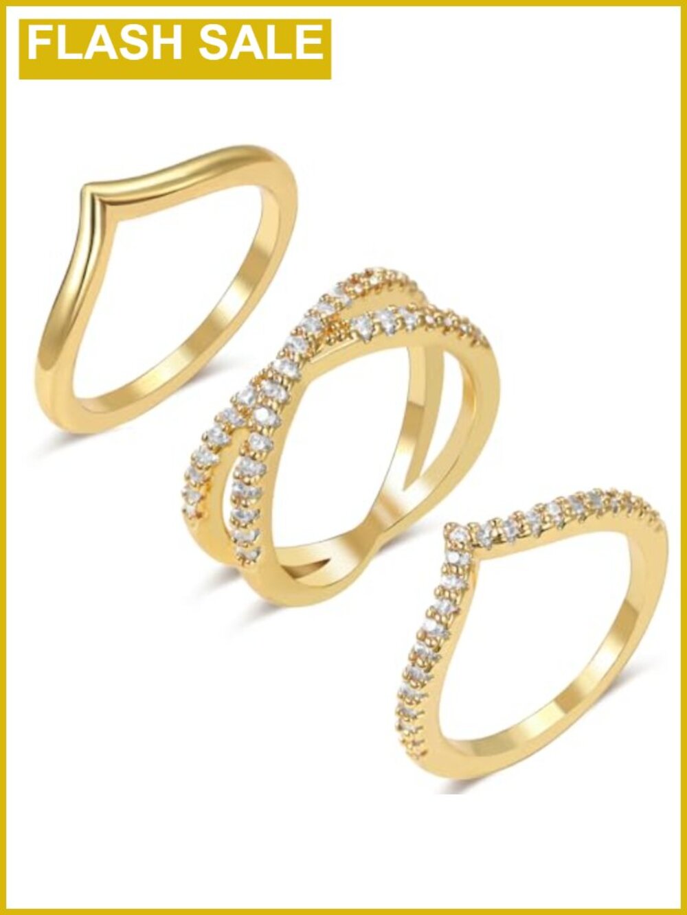Dainty Gold Plated Stacking Ring Set with Cubic Zirconia, Multiple Sizes 5-11,